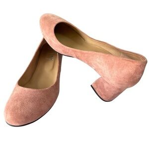 French Sole NY Suede Trance Pump Dusty Pink Rounded Toe Sz9B Block Heel